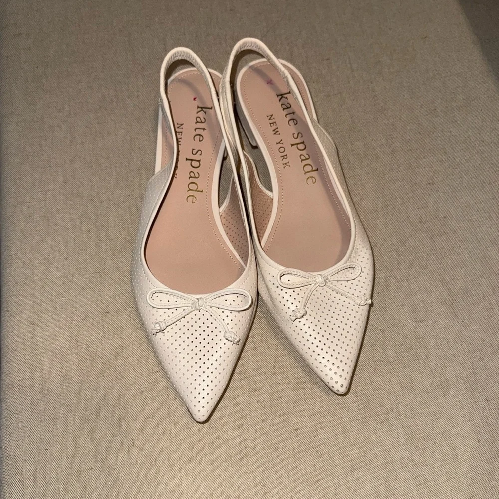 kate spade White Pointed Toe Perforated Slingback Flats - Picture 2 of 3